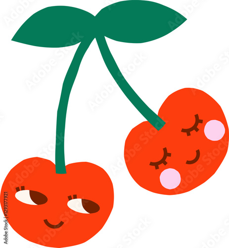 Bright simple isolated cherry vector illustration. Hand drawn groovy cherry character graphic