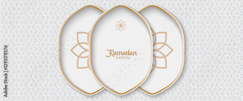 greeting cards Ramadan kareem and Eid  white background with copy space,Eid Al-Fitr Mubarak, Ramadan Kareem, Islamic Style Greeting Background Collection Set with Arabic Ornaments