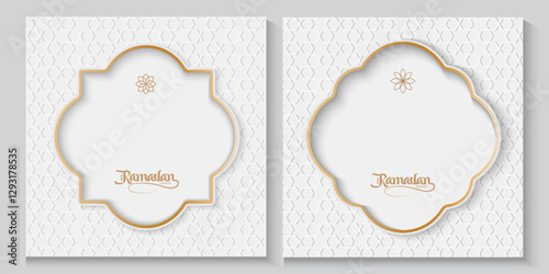 greeting cards Ramadan kareem and Eid  white background with copy space,Eid Al-Fitr Mubarak, Ramadan Kareem, Islamic Style Greeting Background Collection Set with Arabic Ornaments
