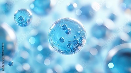 Wallpaper Mural A 3D background featuring floating shiny blue spheres in the air Torontodigital.ca