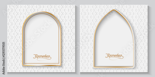 greeting cards Ramadan kareem and Eid  white background with copy space,Eid Al-Fitr Mubarak, Ramadan Kareem, Islamic Style Greeting Background Collection Set with Arabic Ornaments