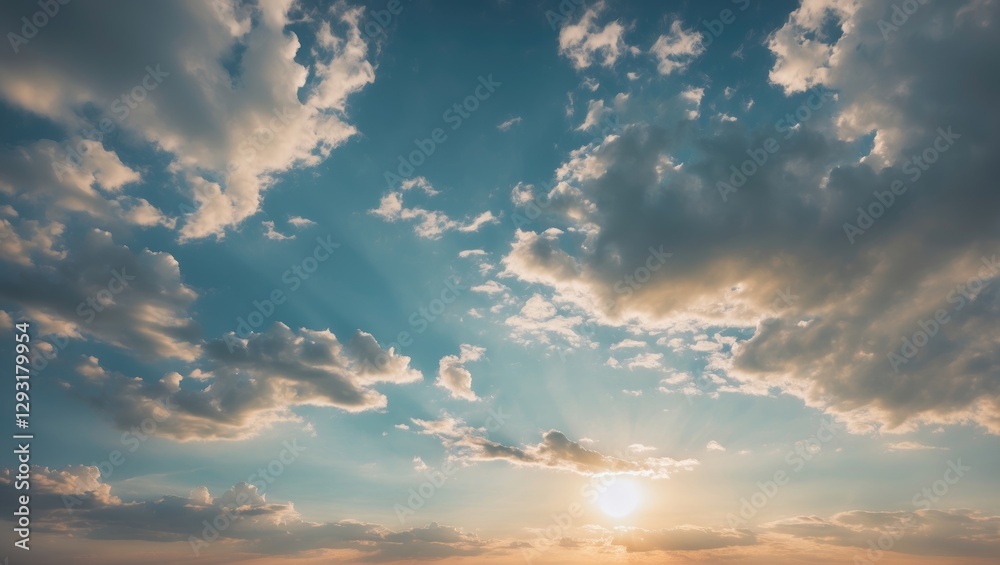 Serene Sky at Sunrise with Clouds and Sunlight Illuminating the Horizon in a Tranquil Natural Landscape Scene Serene Sky at Sunrise with Clouds and Sunlight Illuminating the Horizon in a Tranquil Natural Landscape Scene