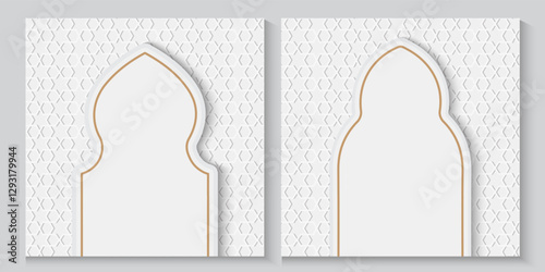 greeting cards Ramadan kareem and Eid  white background with copy space,Eid Al-Fitr Mubarak, Ramadan Kareem, Islamic Style Greeting Background Collection Set with Arabic Ornaments