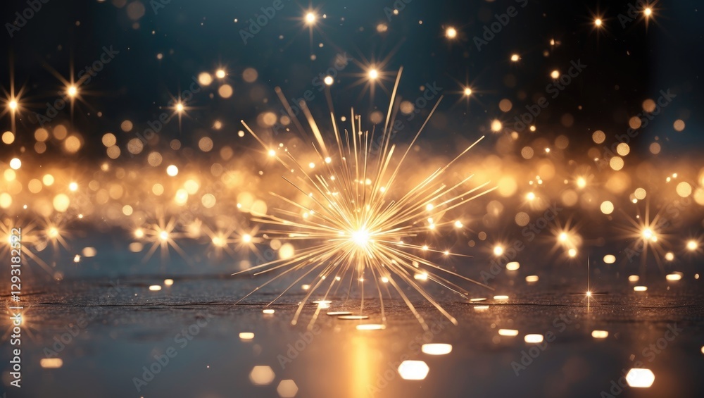 Obraz premium Golden sparkles on a blurred background creating a magical and festive atmosphere suitable for celebrations or design projects.