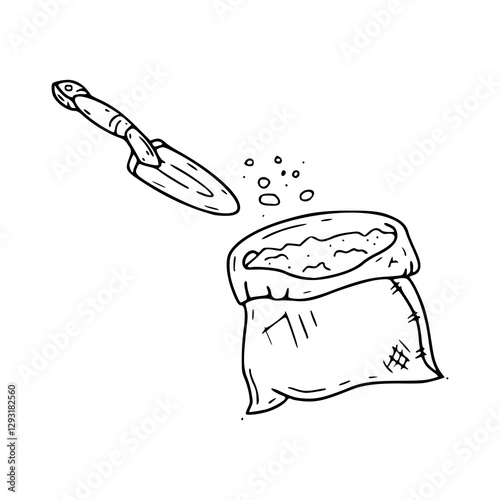 gardening tools vector illustration : shovel and seed bag