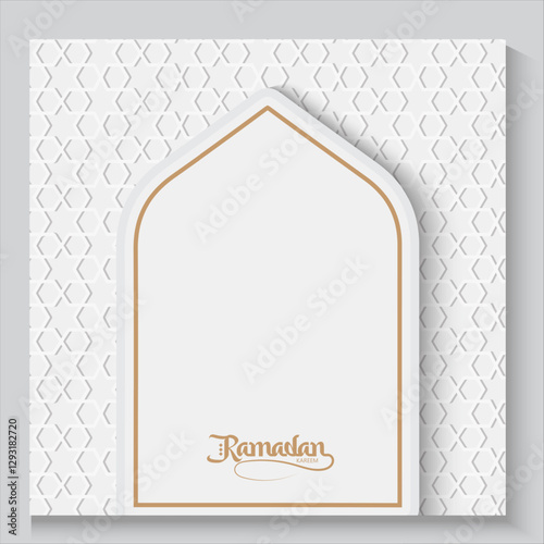 greeting cards Ramadan kareem and Eid  white background with copy space,Eid Al-Fitr Mubarak, Ramadan Kareem, Islamic Style Greeting Background Collection Set with Arabic Ornaments