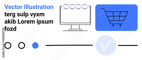 Computer monitor displaying tabs, shopping cart icon, and task checklist elements. Ideal for e-commerce, web design, online shopping, digital marketing, project management, user interface