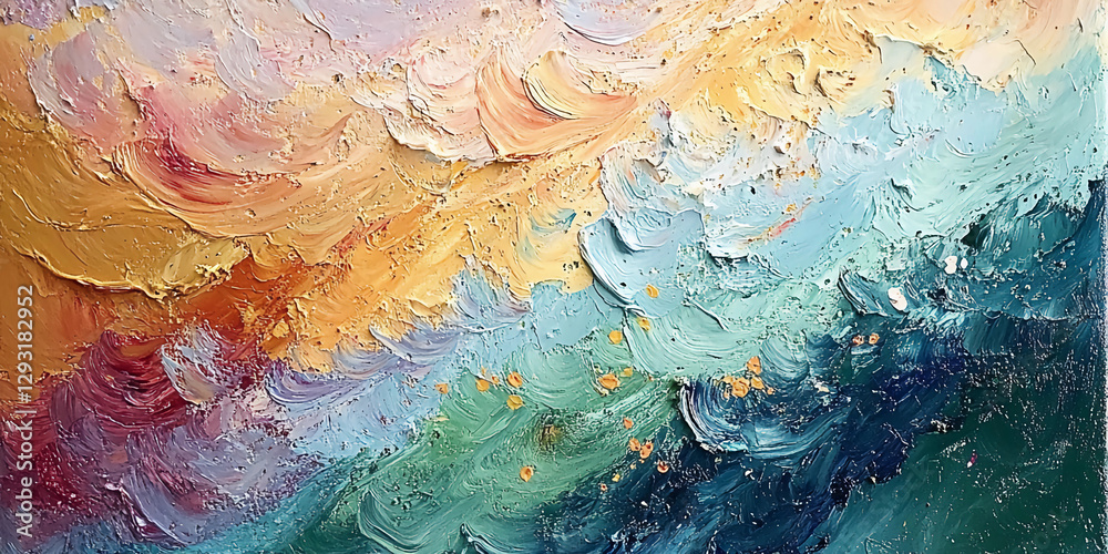 Fototapeta premium Abstract Ocean Waves Painting with Thick Brush Strokes, Glitter Texture, and Vibrant Colors in a Bold, Modern Style Representing the Power of the Sea