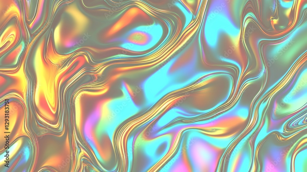 Fototapeta premium **Metallic foil background. Soft pastel paper. Retro-style design. Vintage fantasy cover. Chrome holographic art. Modern effect. Rainbow metallic texture. Fabric glitch. Fabric glitch banner.