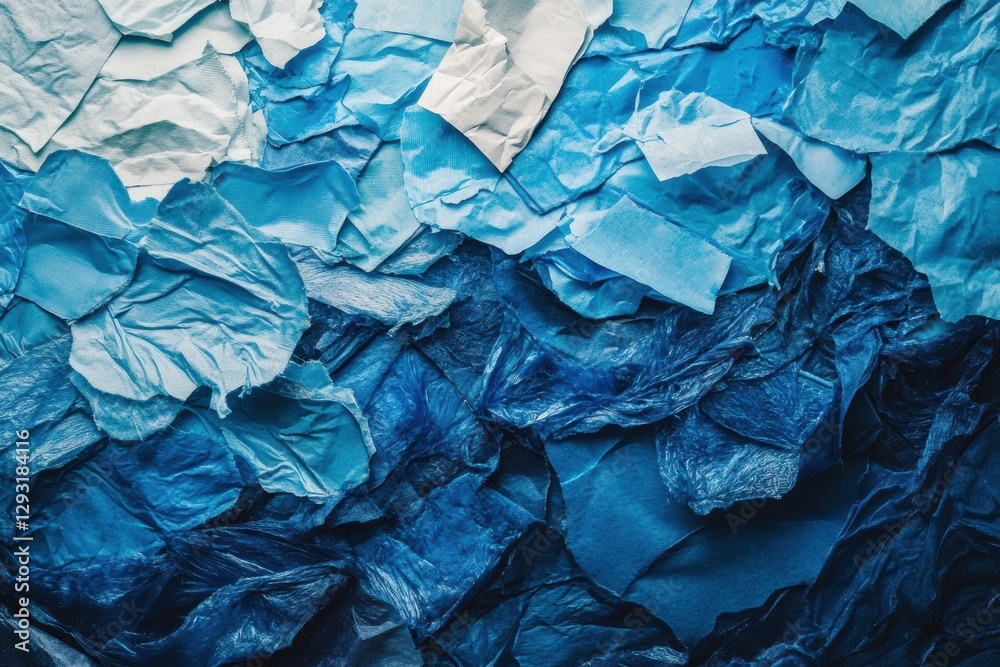 Fototapeta premium Close up view of plastic fragments floating in ocean waves with clear blue colors and texture creating visual impact. Generative AI