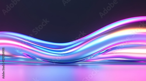 Fluid Abstract Waves in Vibrant Neon Colors with Smooth Glossy Surface and Subtle Gradient Background