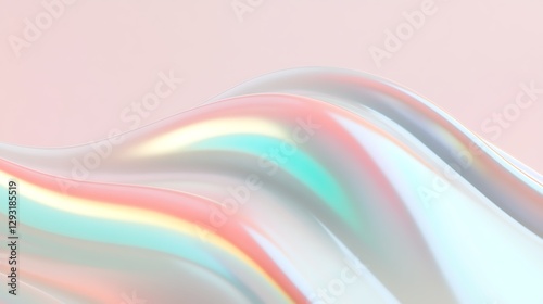Futuristic Abstract Wave Design with Soft Pastel Colors and Iridescent Surface for Modern Backgrounds