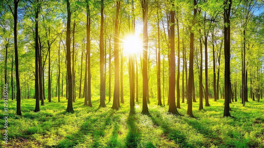 Sunlit Forest Landscape with Lush Greenery Sunlit Forest Landscape with Lush Greenery