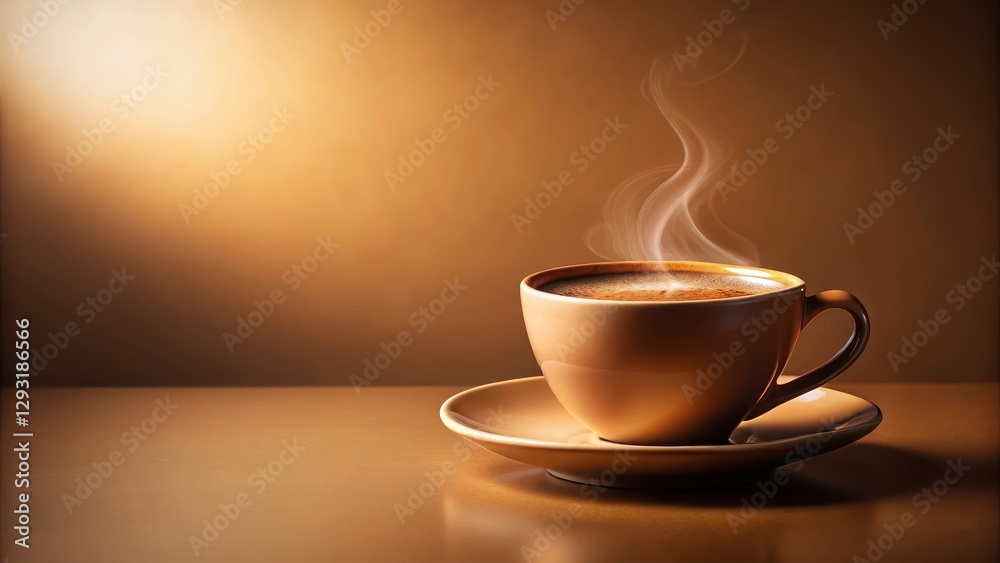 A richly brewed cup of aromatic hot coffee on a warm beige background, with a subtle gradient effect to convey depth and coziness A richly brewed cup of aromatic hot coffee on a warm beige background, with a subtle gradient effect to convey depth and coziness
