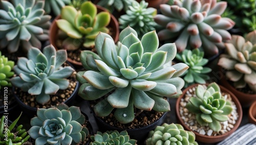 Diverse Succulent Plants Collection in Pots for Gardening Enthusiasts and Relaxation Activities photo