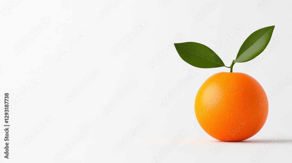 Fresh Orange with Green Leaves on Minimal White Background Fresh Orange with Green Leaves on Minimal White Background