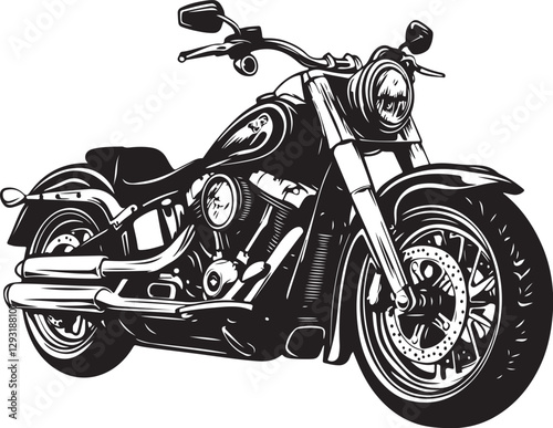 Classic Cruiser Motorcycle Black and White Illustration