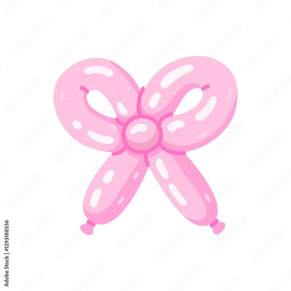 Realistic bow shaped balloon, cute toy. Twisted helium latex ballon. Inflated pink coquette bow. y2k decoration. Isolated flat vector illustration Realistic bow shaped balloon, cute toy. Twisted helium latex ballon. Inflated pink coquette bow. y2k decoration. Isolated flat vector illustration