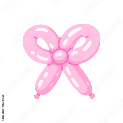 Realistic bow shaped balloon, cute toy. Twisted helium latex ballon. Inflated pink coquette bow. y2k decoration. Isolated flat vector illustration