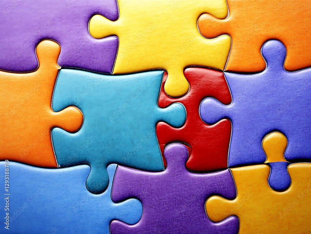 Colorful Puzzle Pieces Interlocking Close-Up Colorful Puzzle Pieces Interlocking Close-Up