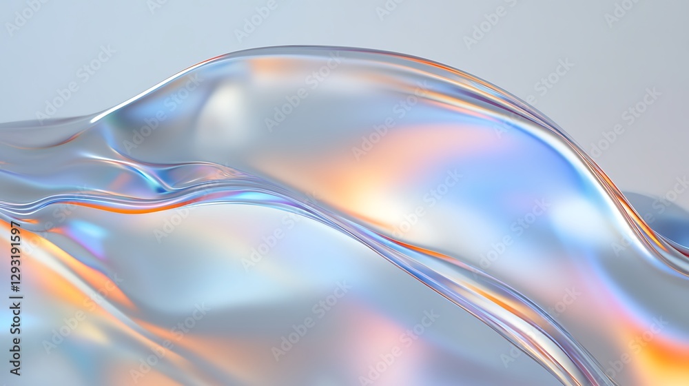 Iridescent Waves of Colorful Light Reflecting on Smooth Fluid Surface in Abstract Art Design Iridescent Waves of Colorful Light Reflecting on Smooth Fluid Surface in Abstract Art Design