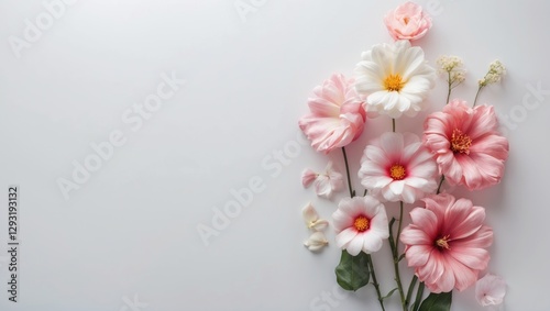 Wallpaper Mural Delicate arrangement of pink and white flowers on a clean white background showcasing natural beauty and elegance in floral design. Torontodigital.ca