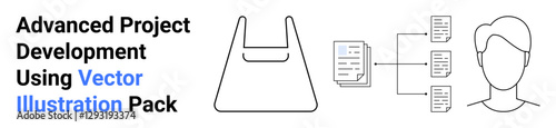 Minimalist style outline of a file folder, data connections, and a user avatar. Ideal for project management, productivity tools, teamwork, user data, cloud storage, tech services flat landing page