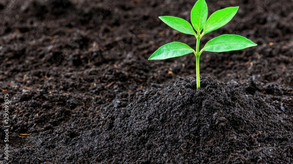 Green sprout emerging from rich dark soil. Green sprout emerging from rich dark soil.