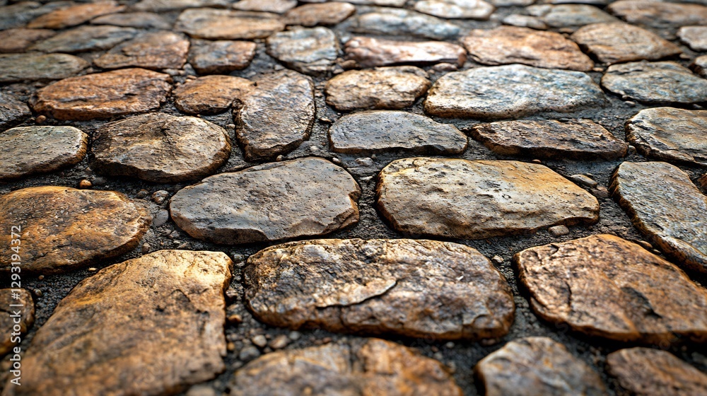 Fototapeta premium Cobblestone Path Warm Light Texture. AI Generated