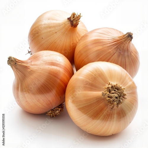 a photographic image of a bunch of spanish onions on a white backg