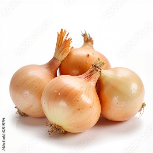 a photographic image of a bunch of spanish onions on a white backg photo