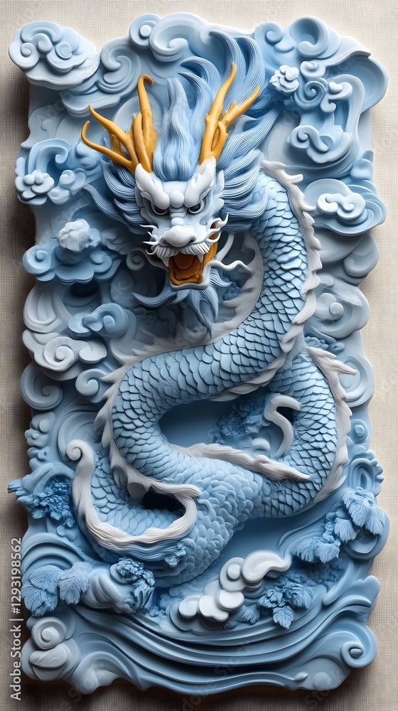 Sculpted Azure Dragon Amidst Clouds Sculpted Azure Dragon Amidst Clouds