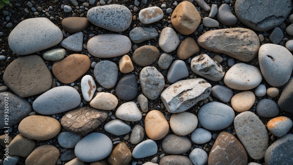 Naturally arranged small stones with diverse colors and textures creating a harmonious outdoor background suitable for various design projects. Naturally arranged small stones with diverse colors and textures creating a harmonious outdoor background suitable for various design projects.