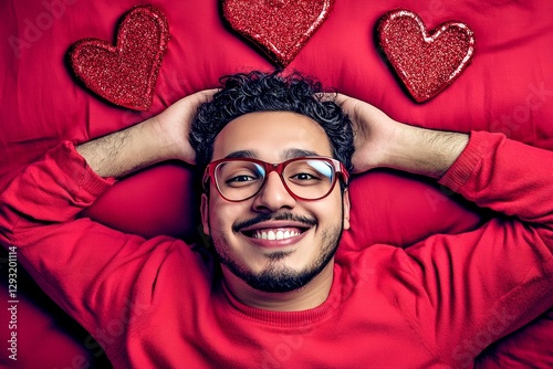 Love confession. Valentine's day greeting from man or for man: stunning dazzling, image of loving middle eastern adult man. Commercial ad conceptual art. Fashionable romance. Couple happiness.