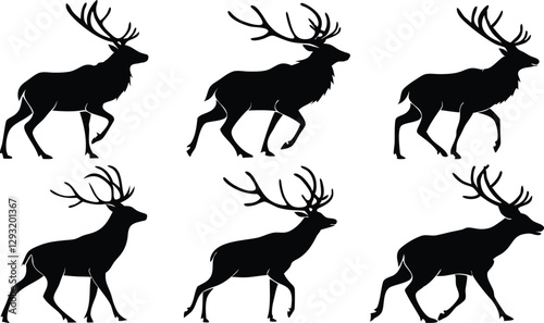 Various deer silhouettes in vector design, ideal for wildlife, nature, and forest-themed artwork