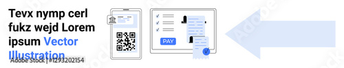 Free Download QR code on smartphone, online payment screen with details and confirmation. Ideal for fintech, mobile banking, digital transactions, e-wallets, security, invoices, abstract line flat metaphor - GFXLoad