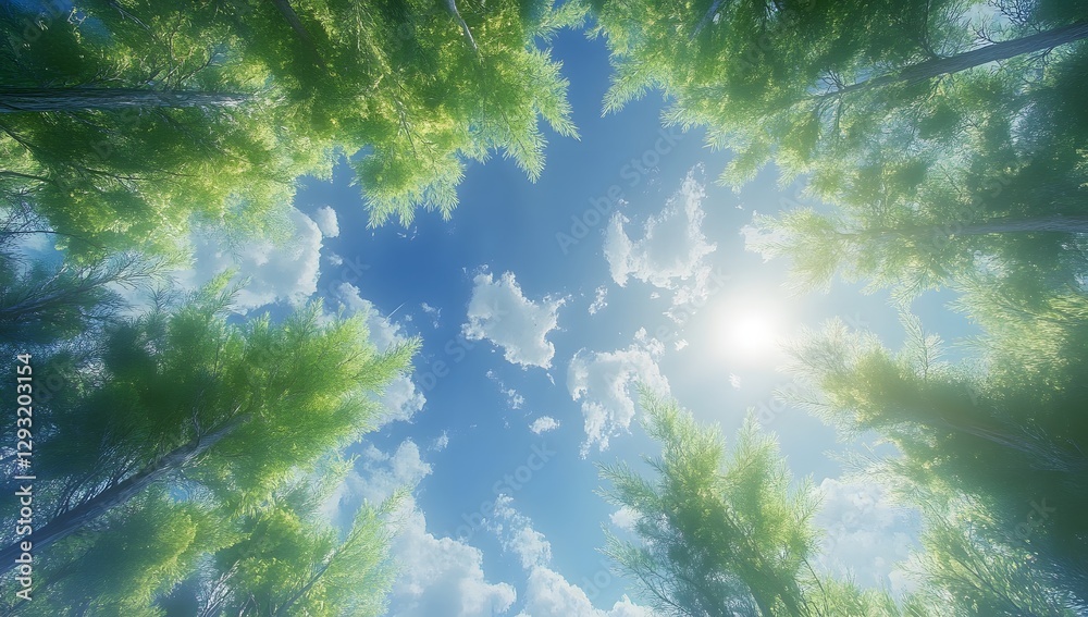 Obraz premium Forest Canopy Sunlight Upward View