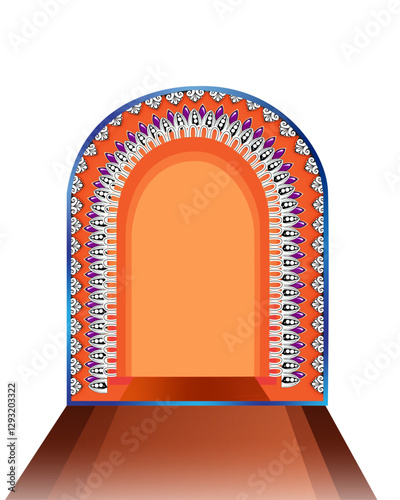Colorful Indian temple ethnic arch door isolated on white background , vector illustration design.