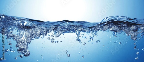 A blue body of water with many small bubbles