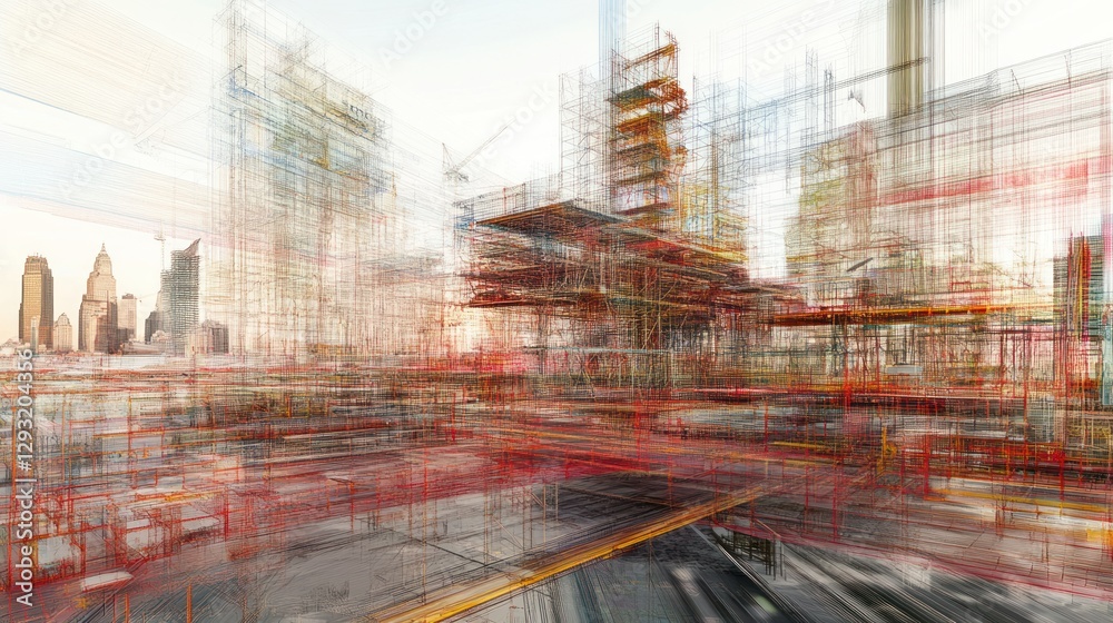 Obraz premium Cityscape construction, urban development, blurred background, futuristic design, architectural visualization