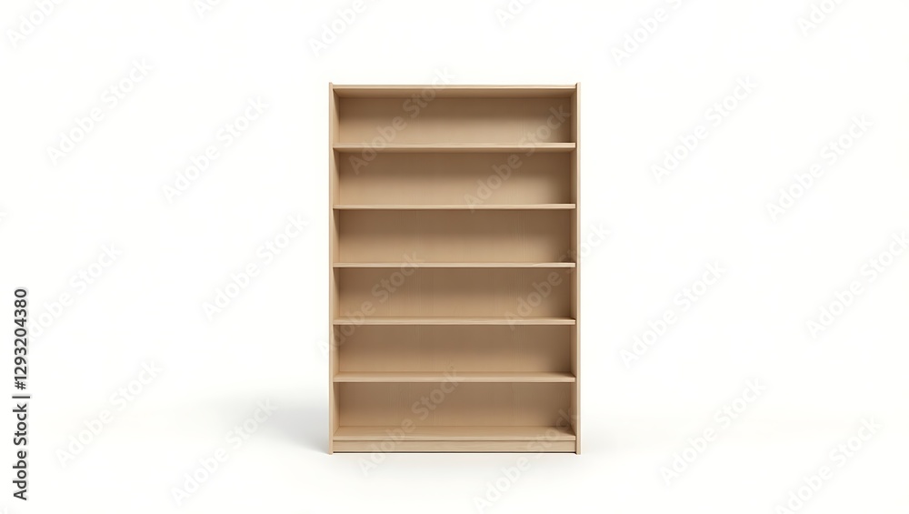 A minimalist wooden bookshelf with five spacious shelves A minimalist wooden bookshelf with five spacious shelves
