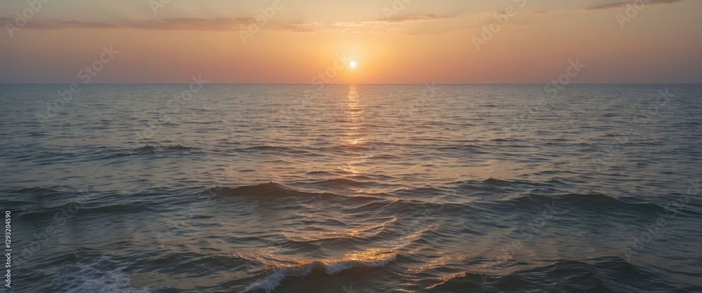 Fototapeta premium Serene Sunrise Over Calm Sea With Reflections And Space For Text In Seascape Background