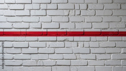 Textured white brick wall featuring a bold red horizontal line for modern interior or architectural design concepts.