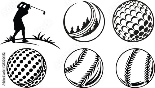 Various sports ball silhouettes in vector design, ideal for athletic, sports, and fitness-themed artwork