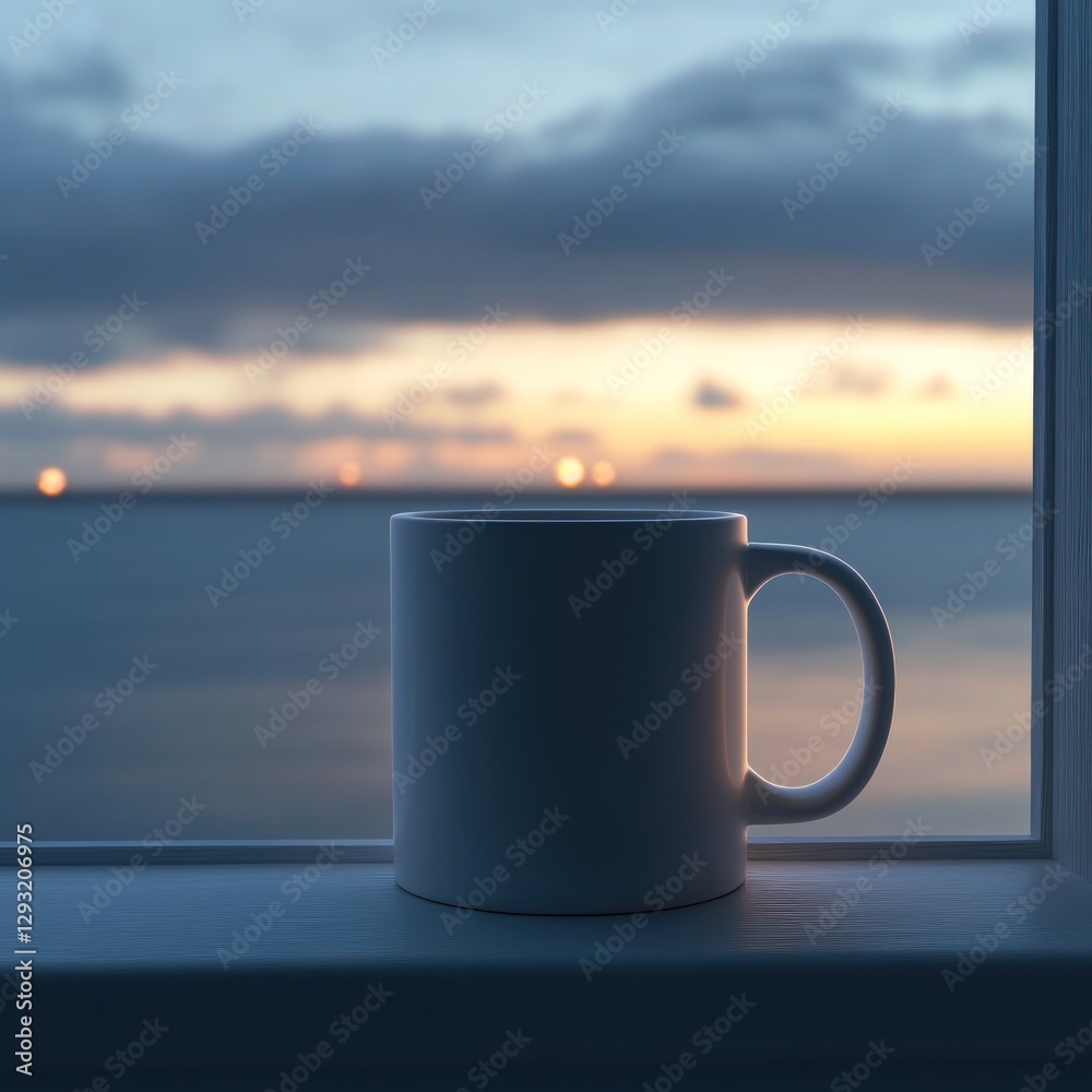 Obraz premium Sunrise Coffee Cup on Windowsill