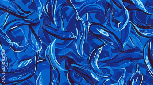 Vibrant Blue Chili Peppers Abstract Pattern Design