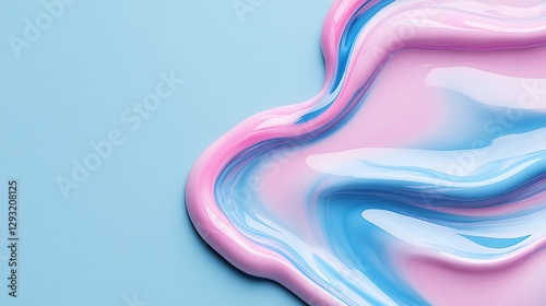 Smooth Flowing Pink and Blue Paint on Light Blue Background Creating a Beautiful Abstract Design