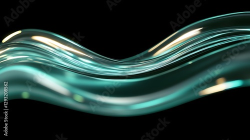 Smooth flowing turquoise wave with reflections on a black background for abstract design concepts