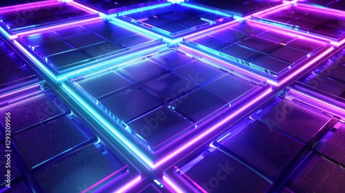 Abstract futuristic technology. Abstract neon background with glowing digital geometric shapes. High technology