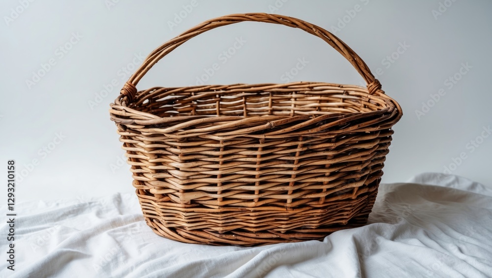 Wicker Basket on Soft Fabric with Neutral Background Ideal for Displaying Text or Products in Minimalist Style Wicker Basket on Soft Fabric with Neutral Background Ideal for Displaying Text or Products in Minimalist Style